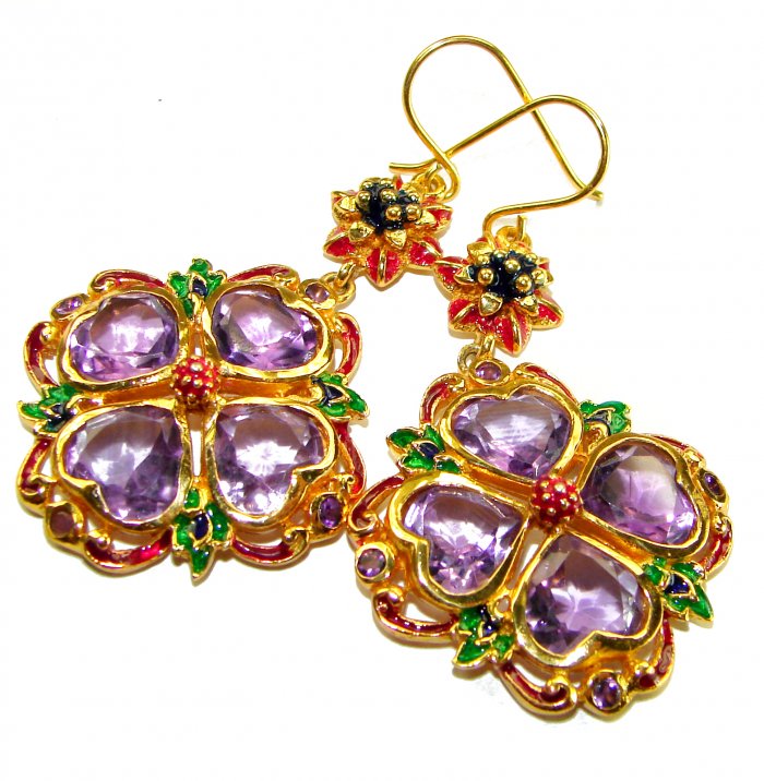 Esmeralda - Very Unique African Amethyst Enamel 18K Gold over .925 Sterling Silver handcrafted earrings - video