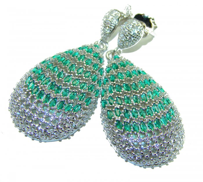 Magnificent Jewel - 17.5 carat natural EMERALD RHODIUM over .925 Sterling Silver handcrafted incredible earrings - video