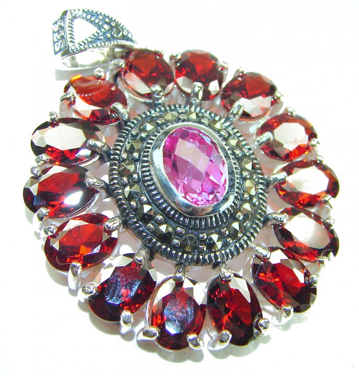 Posh Rose - 21.5 CARAT Pink Sapphire Garnet .925 Sterling Silver handmade Pendant