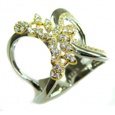 Precious 2.2 carat White Topaz .925 Silver dippedin 14K Gold handcrafted Cocktail Ring s. 8