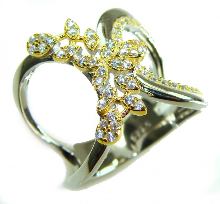 Precious 2.2 carat White Topaz .925 Silver dippedin 14K Gold handcrafted Cocktail Ring s. 8