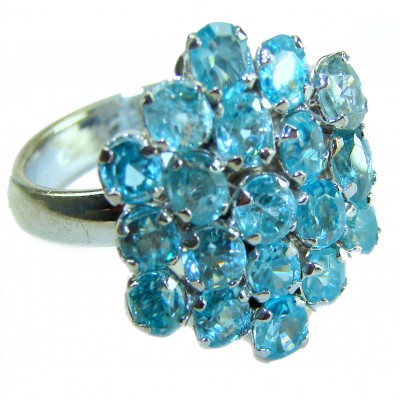 Blue Odyssey 4.5 carat authentic Swiss Blue Topaz .925 Sterling Silver handmade Statement Ring size 8