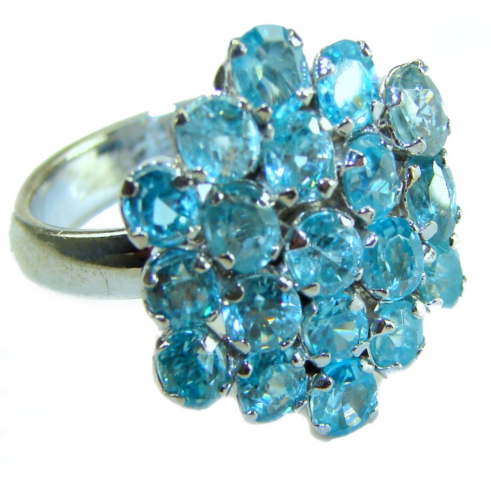 Blue Odyssey 4.5 carat authentic Swiss Blue Topaz .925 Sterling Silver handmade Statement Ring size 8