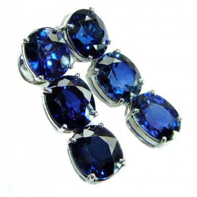 Deep Ocean 22.5 carat London Blue Topaz .925 Sterling Silver handmade Statement earrings