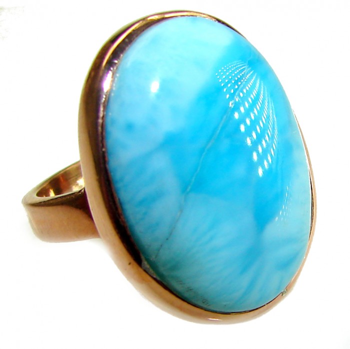 Blue Perfection AAAA QUALITY Blue Larimar 18K Gold over .925 Sterling Silver handmade Large ring size 8 adjustable