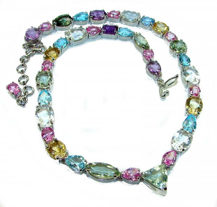 Pastel Beauty - 210.8 carat Natural Multigem .925 Sterling Silver Handcrafted Statement Necklace