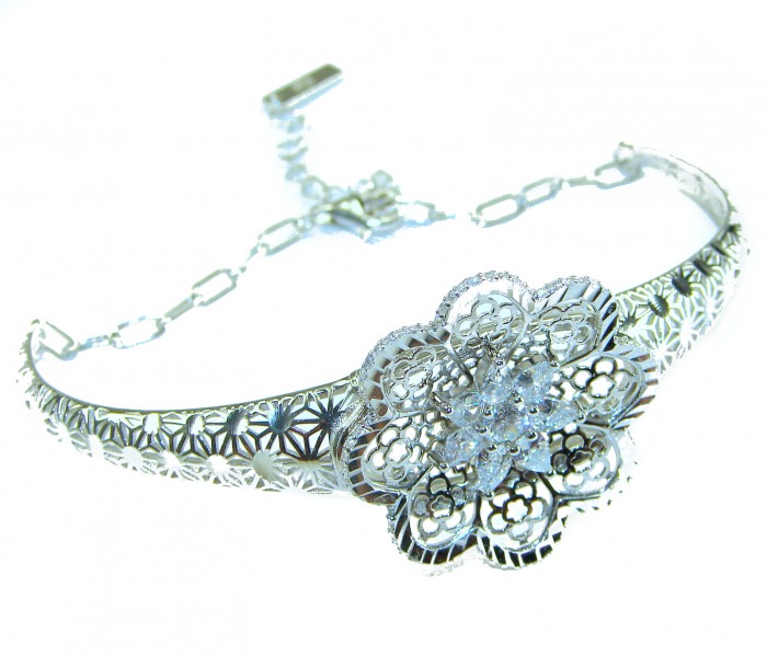 Aphrodite - Solid 2.5 multicolor white Sapphire .925 Sterling Silver handcrafted Bracelet