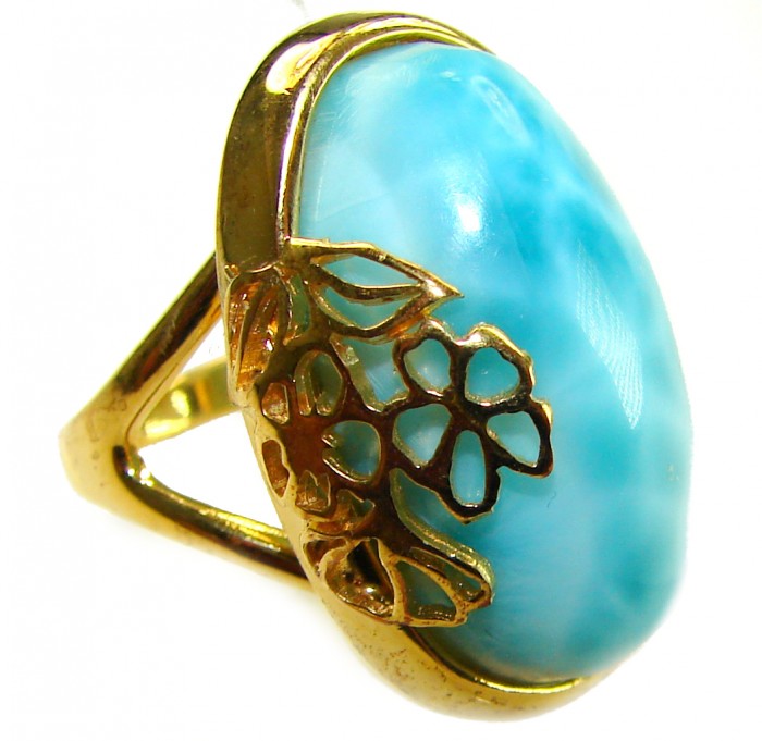 Blue Perfection best QUALITY Blue Larimar 18K rose Gold over .925 Sterling Silver handmade Large ring size 6 3/4