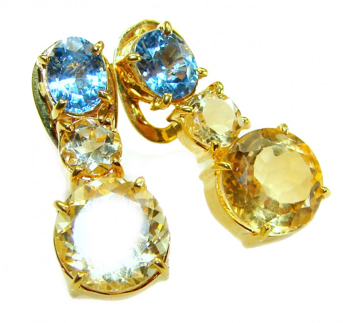Fiesta Authentic 12.5 carat Multigem .925 Sterling Silver dipped in 14K Gold over brilliantly handcrafted earrings