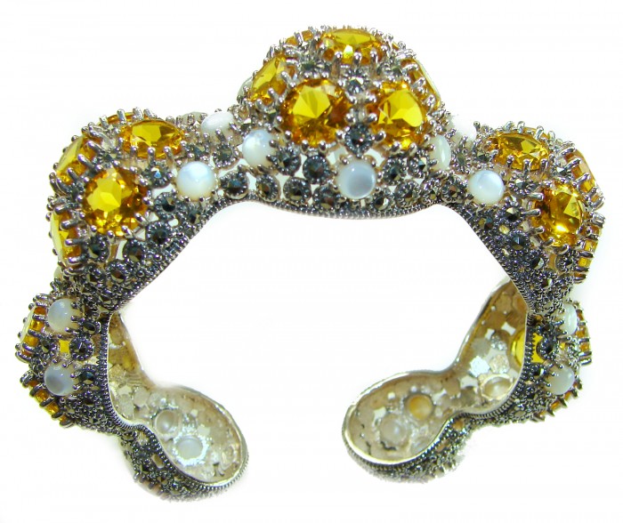Dolce Vita - Precious Natural 66.5 carat Citrine .925 Sterling Silver handcrafted LARGE bracelet