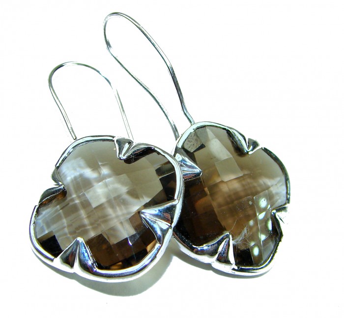 Alessandra 22.5 carat Champagne Smoky Topaz .925 Sterling Silver handmade Earrings