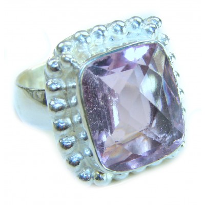 Real Diva baguette Pink Kunzite .925 Silver handcrafted Cocktail Ring s. 9