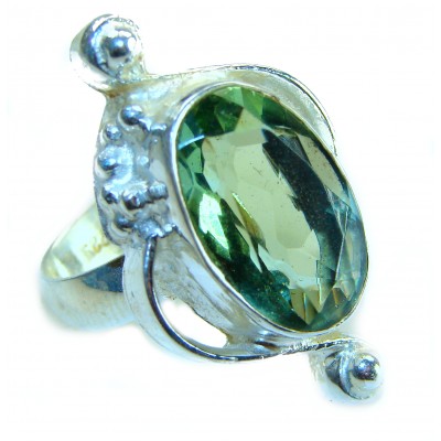 Green Royalty authentic 15.5 carat Green Amethyst .925 Sterling Silver handcrafted Ring s. 7