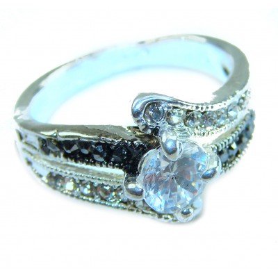 Art Deco 11.2 carat White Topaz .925 Silver handcrafted Cocktail Ring s. 7 1/2