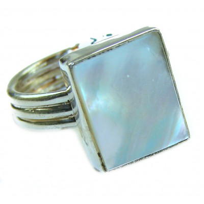 Large Genuine Rainbow Abalone .925 Sterling Silver handcrafted Large ring; s. 8