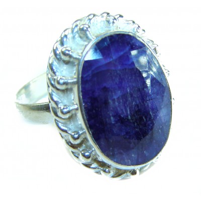 Precious Design baquette cut 4.9 CARAT Sapphire .925 Sterling Silver Statement Ring s. 9