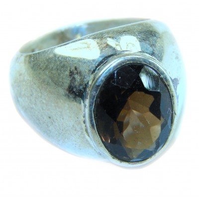 24.8 carat Authentic Smoky Topaz .925 Sterling Silver handcrafted Large ring size 8