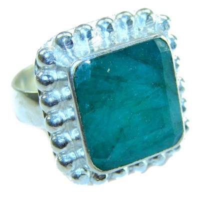 Vintage style - Timless Beauty 10.5 carat Emerald .925 Sterling Silver handcrafted Statement ring size 7 1/2