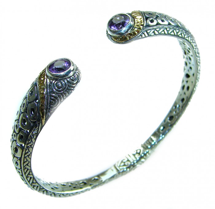 8.5 carat Amethyst 2 tones .925 Sterling Silver handcrafted Statement Bali made Bracelet