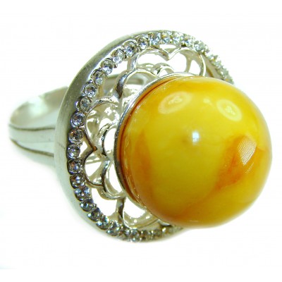 LARGE Authentic Golden Butterscotch Baltic Amber .925 Sterling Silver entirely handcrafted ring; s. 7 1/4