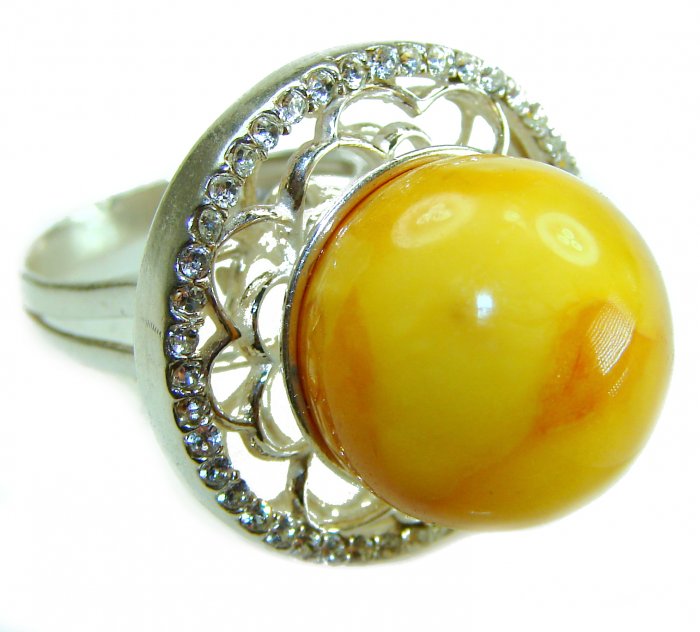 LARGE Authentic Golden Butterscotch Baltic Amber .925 Sterling Silver entirely handcrafted ring; s. 7 1/4 - video