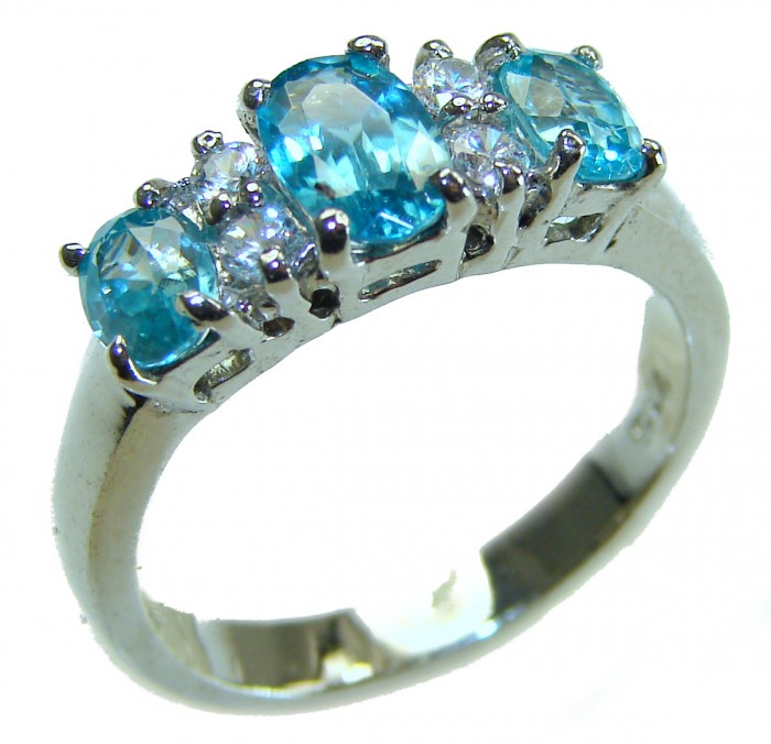 Blue Odyssey 8.5 carat authentic Swiss Blue Topaz .925 Sterling Silver handmade Statement Ring size 8