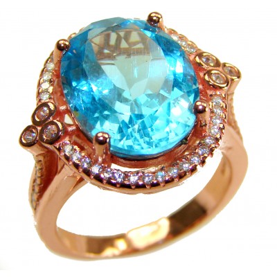 Endless Ocean Natural 14.4 carat Swiss Blue Topaz .925 Sterling Silver dipped in 18K Gold handmade Large Statement Ring size 9