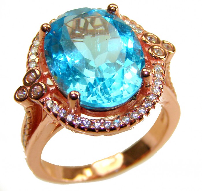 Endless Ocean Natural 14.4 carat Swiss Blue Topaz .925 Sterling Silver dipped in 18K Gold handmade Large Statement Ring size 9