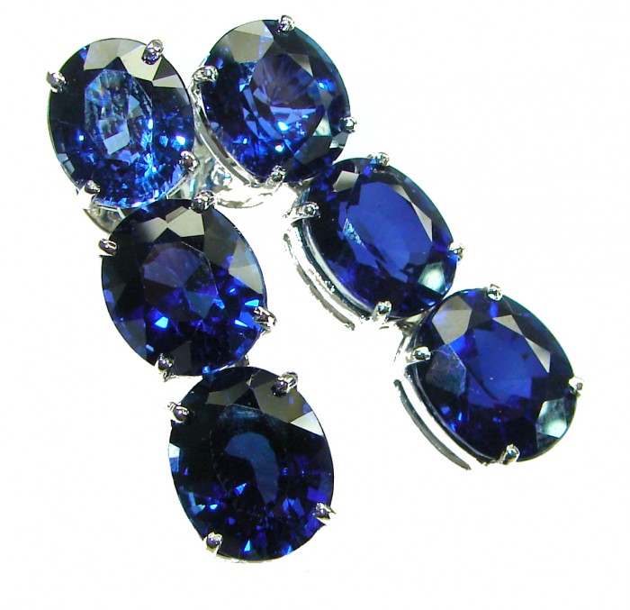 Deep Ocean 22.5 carat London Blue Topaz .925 Sterling Silver handmade Statement earrings