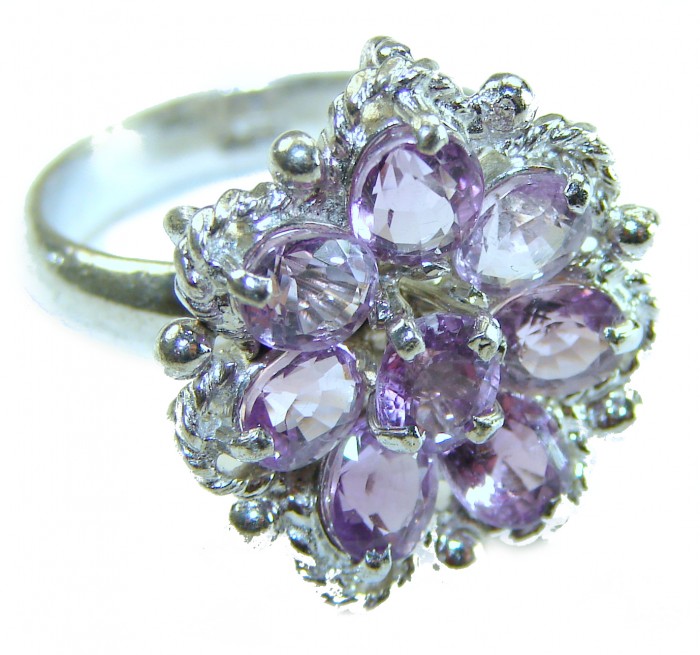 Purple Amethyst .925 Sterling Silver Handcrafted Large Ring size 8