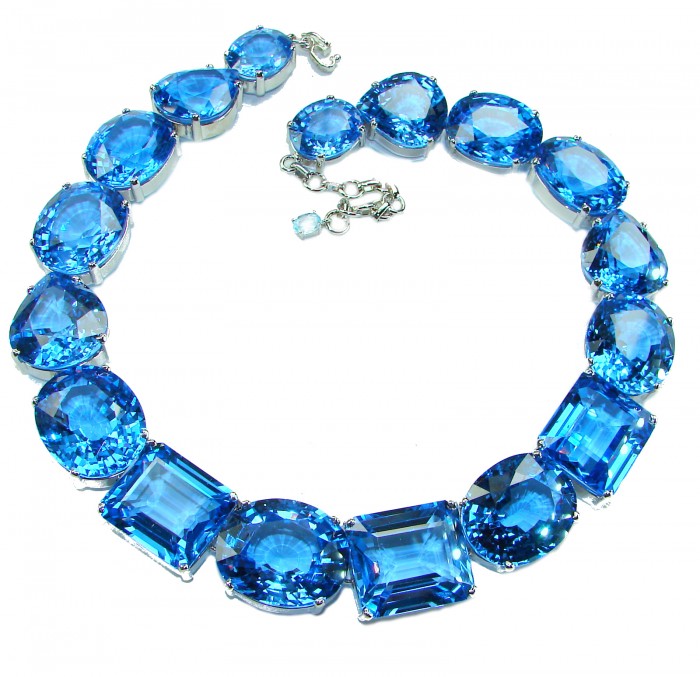 Pacifica 265.5 carat Swiss Blue Topaz .925 Sterling Silver handmade Large Statement necklace, 262.5 grams