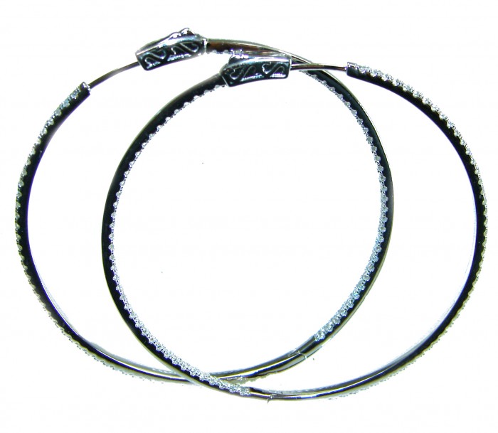Allure inside-out Natural 8.2 carat White Topaz .925 Sterling Silver handcrafted hoop earrings 2 1/4 inch long