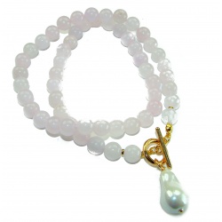 Pink Cascade authentic 65.8 carat Rose QUARTZ 18K Rose Gold over .925 Sterling Silver handcrafted necklace