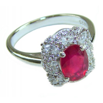 Spectacular Authentic 4.3 carat Ruby .925 Sterling Silver handmade Cocktail Ring s. 7 1/4