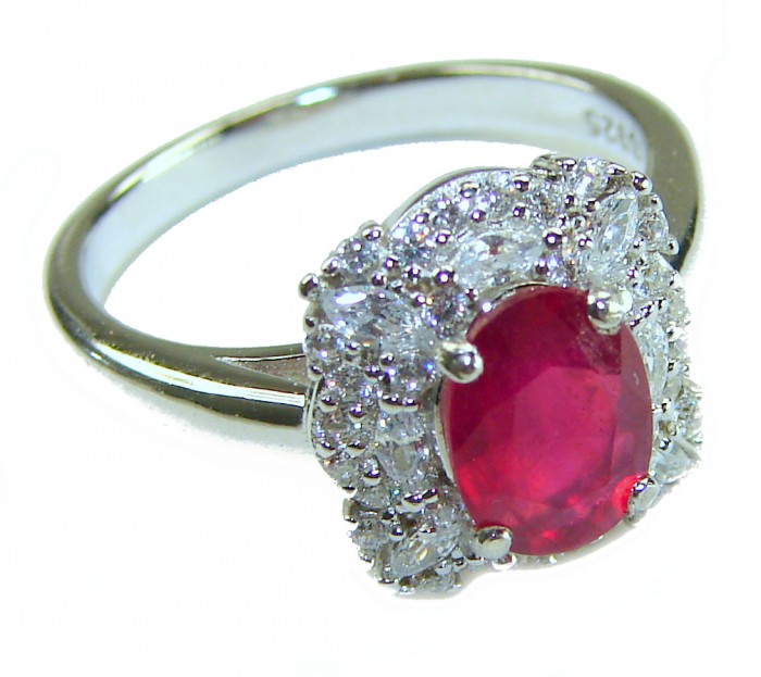 Spectacular Authentic 4.3 carat Ruby .925 Sterling Silver handmade Cocktail Ring s. 7 1/4
