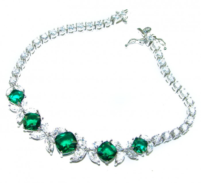 Gabriella 12.2 carat authentic Emerald rhodium over .925 Sterling Silver handcrafted Statement bracelet