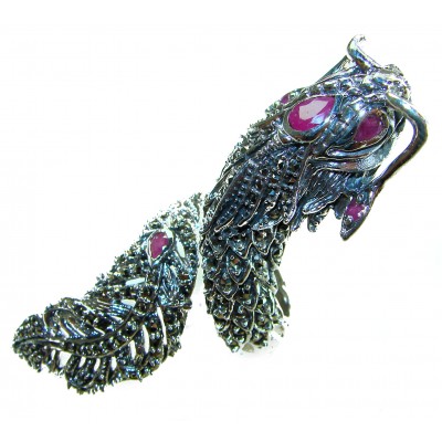 Massive Power - Oversized - Dragon 23.8 grams Marcasite Ruby . 925 Sterling Silver Ring s. 8
