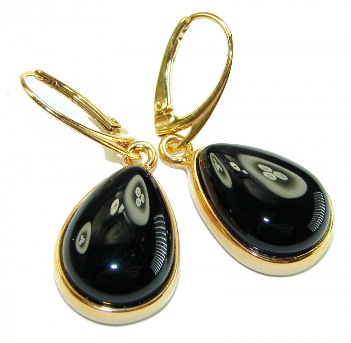 Outstanding authentic Onyx 14K Gold over .925 Sterling Silver Earrings