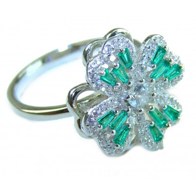 Art Deco - Luxurious Fours Leaves Clover 4.6 carat Emerald .925 Sterling Silver handcrafted Cocktail Ring s. 7