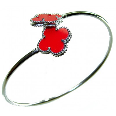 A Red four-leaf clover Coral .925 Sterling Silver handcrafted Bracelet