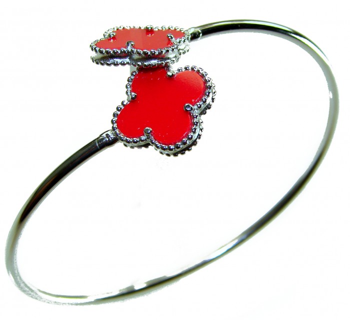 A Red four-leaf clover Coral .925 Sterling Silver handcrafted Bracelet