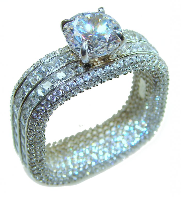 Large and Solid Luxurious 14.2 carat White Topaz .925 Sterling Silver handcrafted Ring s. 8 - video