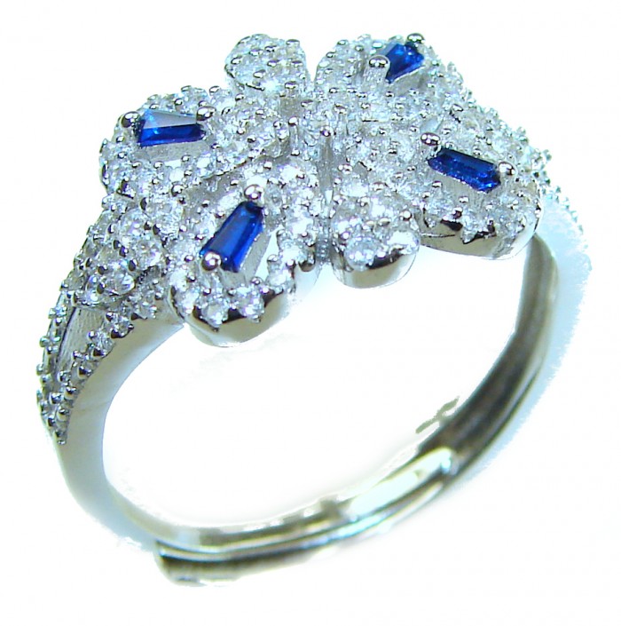 Art Deco 5.2 carat Sapphire White Topaz .925 Silver handcrafted Cocktail Ring s. 8