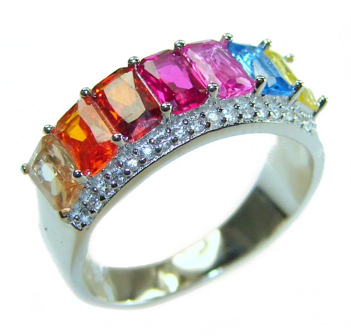 Precious Rainbow- authentic 8.2 carat multigem .925 Sterling Silver Eternity Ring size 6