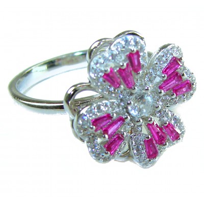 Art Deco - Luxurious Fours Leaves Clover 4.6 carat Ruby .925 Sterling Silver handcrafted Cocktail Ring s. 7