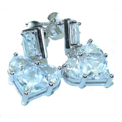 Passion Heart 8.8 carat Authentic White Topaz .925 Sterling Silver Handcrafted earrings