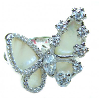 White Butterfly Blister Pearl .925 Sterling Silver brilliantly handcrafted ring s. 6 1/4