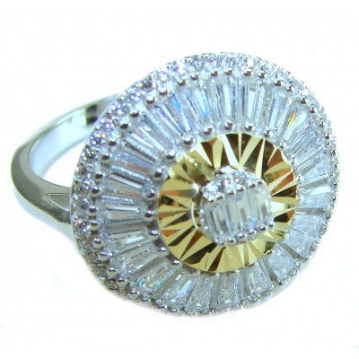 Art Deco 10.2 carat White Topaz 2 tones .925 Silver handcrafted Cocktail Ring s. 7
