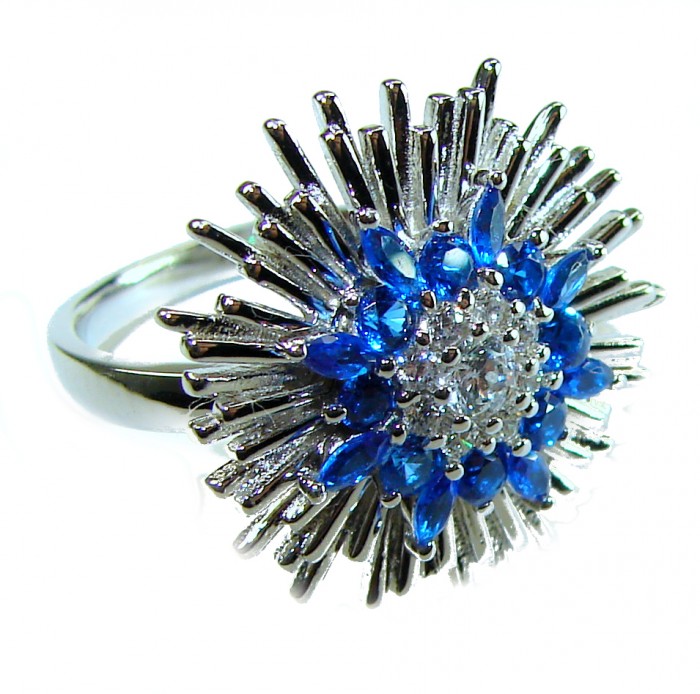 Supervona - Authentic 4.5 carat Sapphire .925 Sterling Silver handcrafted Ring size 8