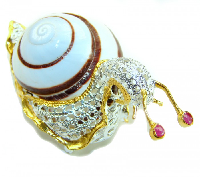 LARE Snail - Ocean Shell 18k Gold over .925 Sterling Silver handcrafted Pendant Brooch